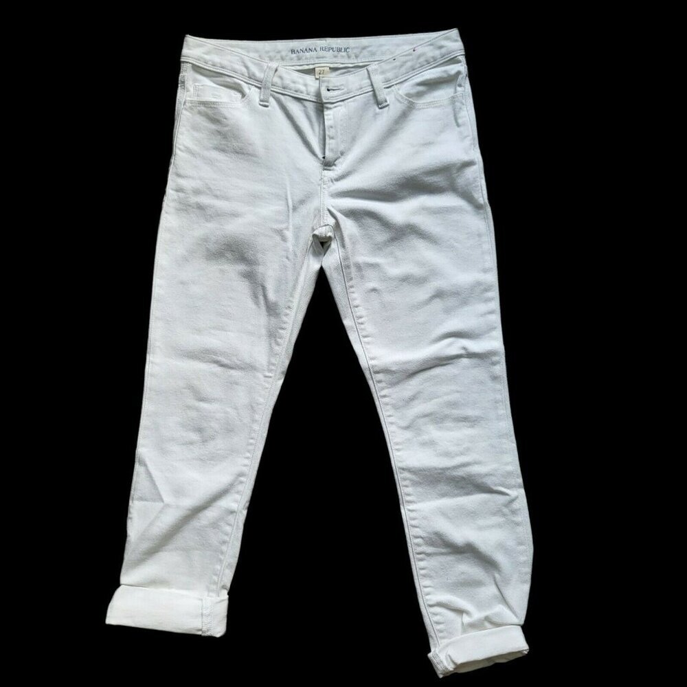 Banana Republic Womens White Skinny Ankle Jean Size 27 Cotton Stretch Capri Pant